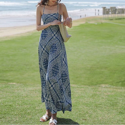 Spaghetti Strap Paisley Print Midi A-Line Dress