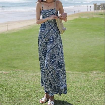 Spaghetti Strap Paisley Print Midi A-Line Dress