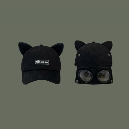 Cat Ear Baseball Cap with Aviator Goggles