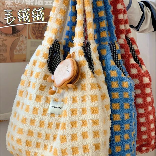 Plaid Fleece Tote Bag