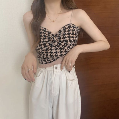 Houndstooth Knotted Cami Top