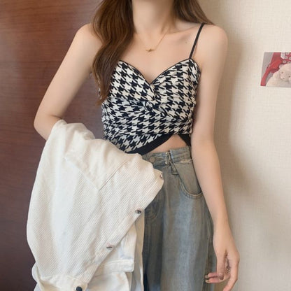 Houndstooth Knotted Cami Top