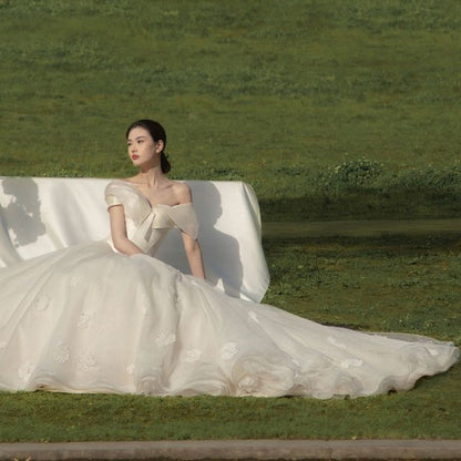 Off-Shoulder Plain Wedding Ball Gown
