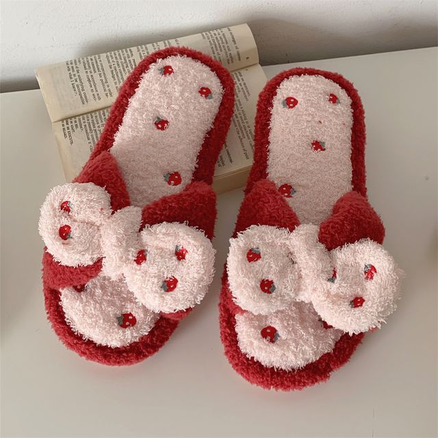 Pineapple Embroidered Fluffy Bow Slippers