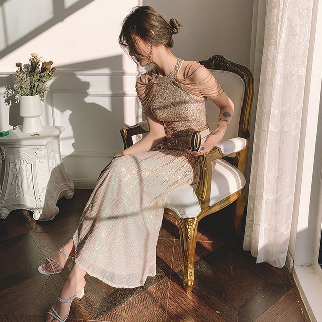 Halter Sequin Mermaid Evening Gown