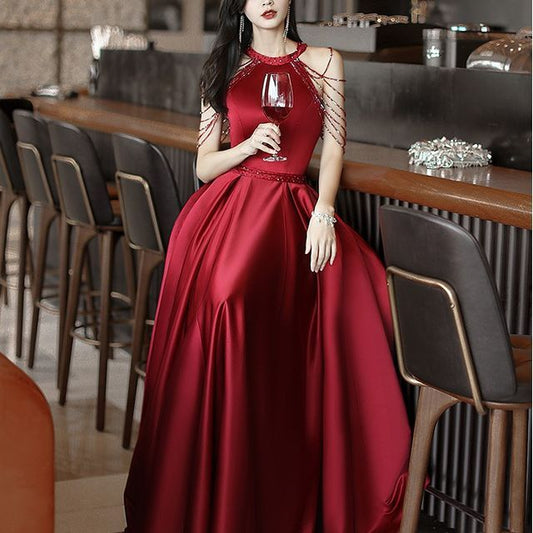 Halter Plain Evening A-Line Gown