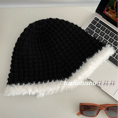 Fluffy Trim Knit Cloche Hat