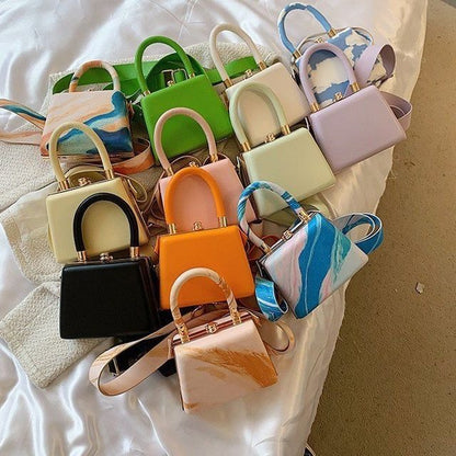 Faux Leather Plain Boxy Hand Bag