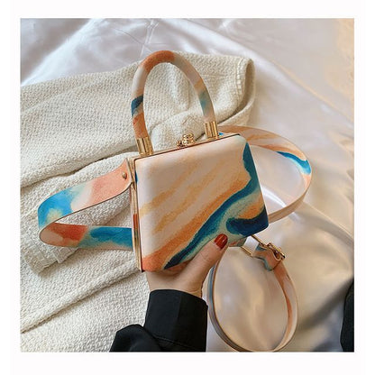 Faux Leather Plain Boxy Hand Bag