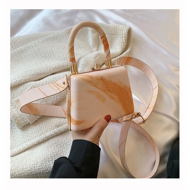 Faux Leather Plain Boxy Hand Bag