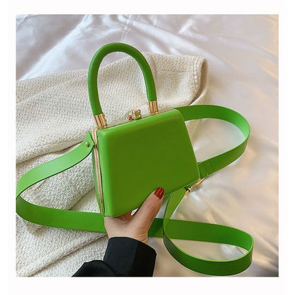 Faux Leather Plain Boxy Hand Bag