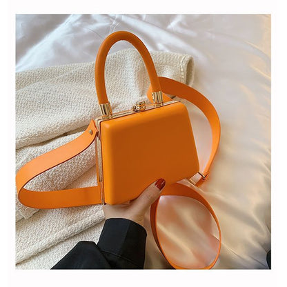 Faux Leather Plain Boxy Hand Bag