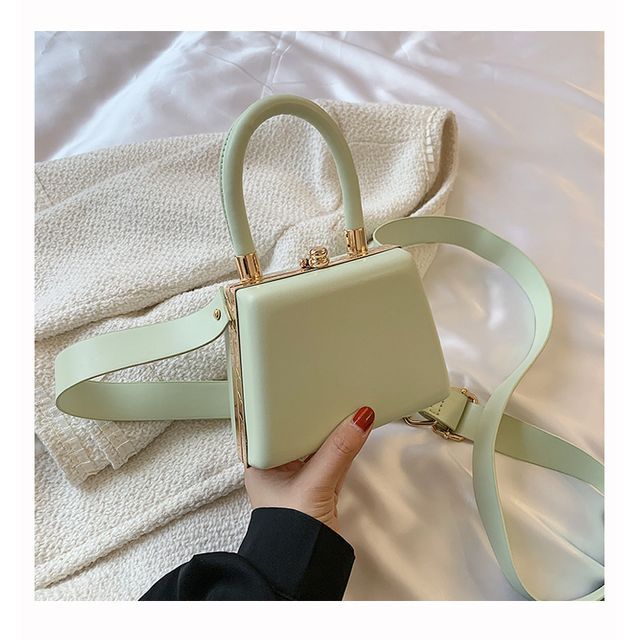 Faux Leather Plain Boxy Hand Bag