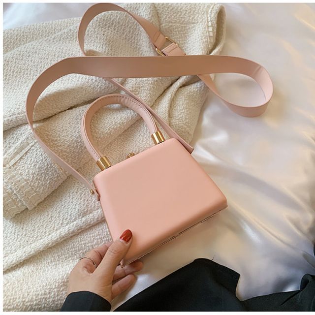 Faux Leather Plain Boxy Hand Bag