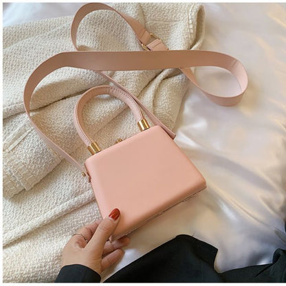 Faux Leather Plain Boxy Hand Bag