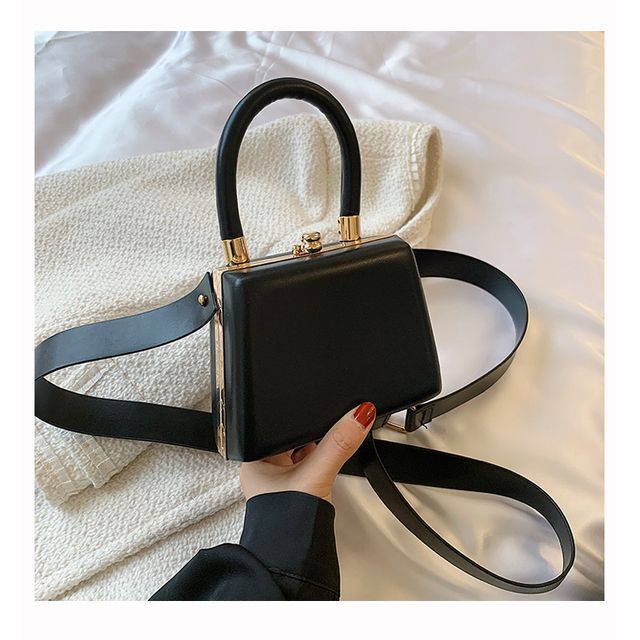 Faux Leather Plain Boxy Hand Bag