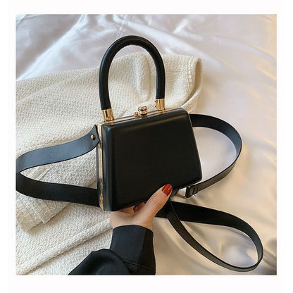 Faux Leather Plain Boxy Hand Bag