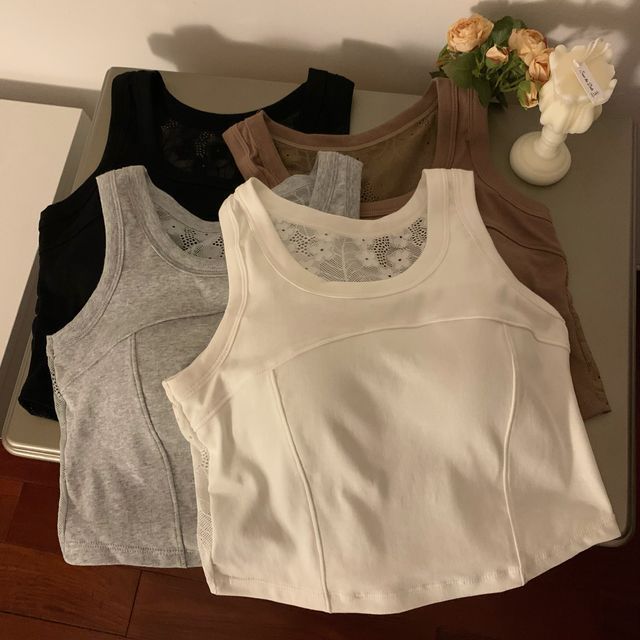 Padded Scoop-Neck Lace Tank