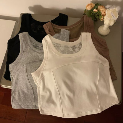 Padded Scoop-Neck Lace Tank