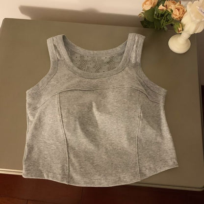 Padded Scoop-Neck Lace Tank