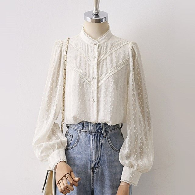 Elegant Lace-Trimmed Long Sleeve Blouse