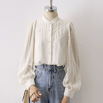Elegant Lace-Trimmed Long Sleeve Blouse