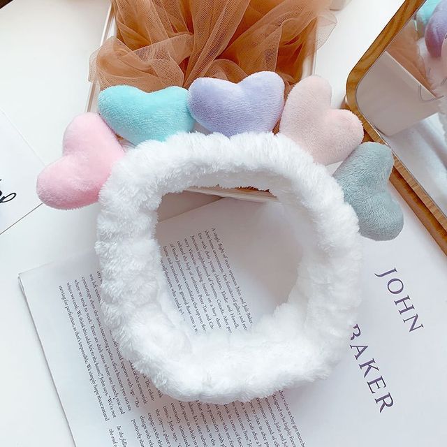 Color Block Heart Fluffy Face Wash Headband