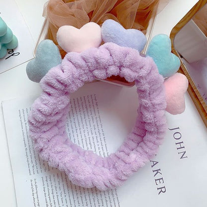 Color Block Heart Fluffy Face Wash Headband