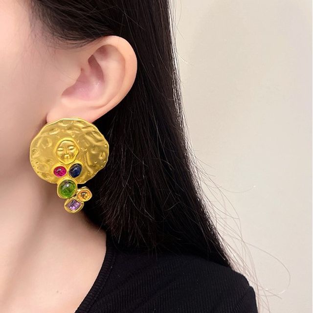 Stud Faux Gemstone Earring Disc