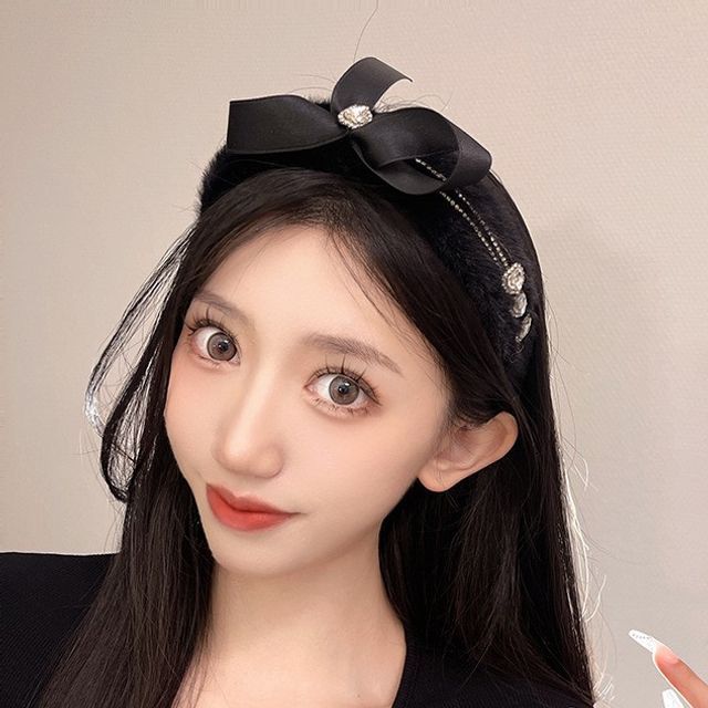Rhinestone Headband Bow Fluffy