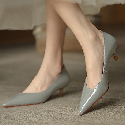 Patent Kitten Heel Pointed Pumps