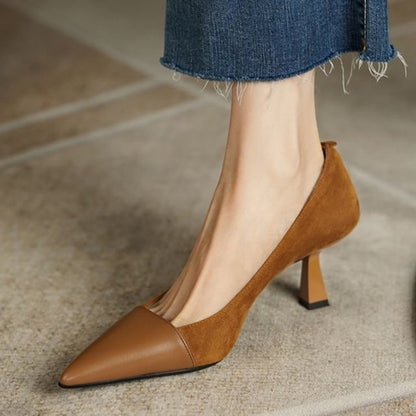Faux Suede Kitten Heel Pointed Pumps