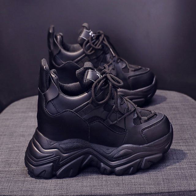 Platform Hidden Wedge Lace Up Sneakers