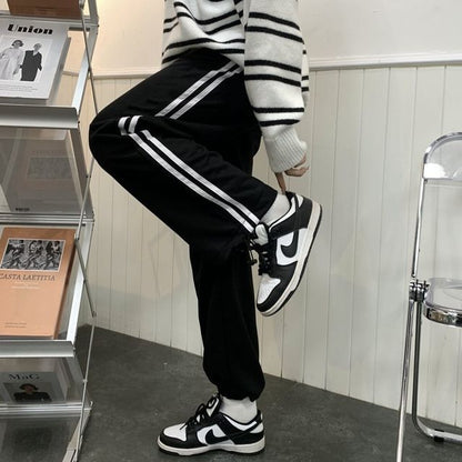 High Waist Striped Loose-Fit Wide-Leg Sweatpants