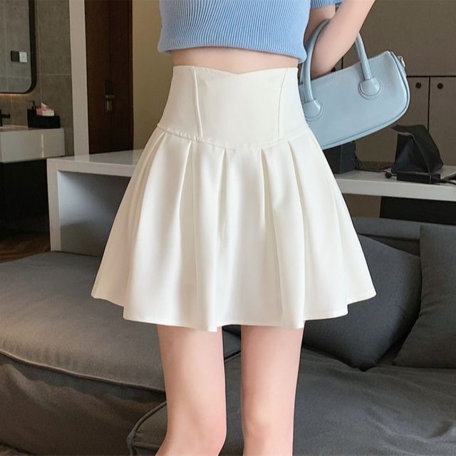 Jupe trapèze mini unie taille haute