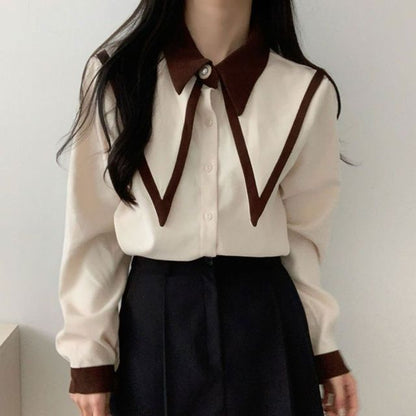 Long-Sleeve Collared Two Tone Shirt