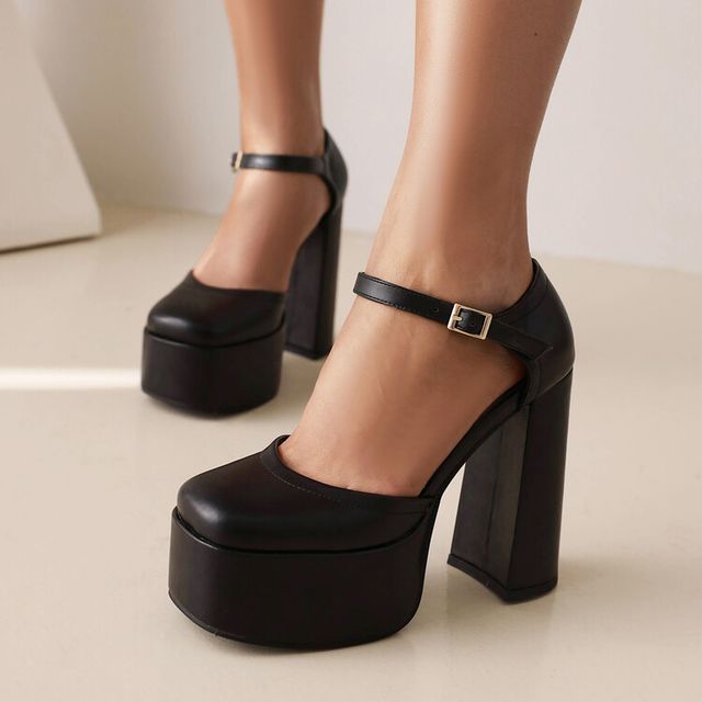 Platform Square Toe D'Orsay Block Heel Mary Jane Pumps