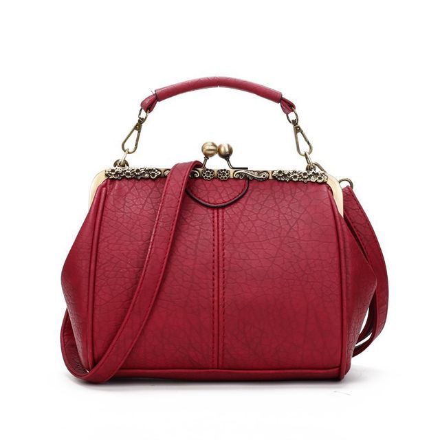 Top Handle Plain Kiss Lock Crossbody Bag