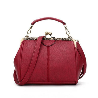 Top Handle Plain Kiss Lock Crossbody Bag