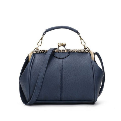 Top Handle Plain Kiss Lock Crossbody Bag