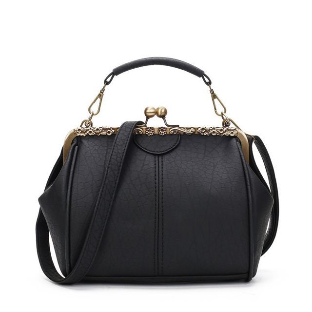 Top Handle Plain Kiss Lock Crossbody Bag
