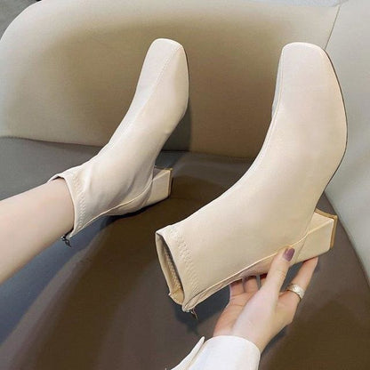 Plain Chunky Heel Short Boots