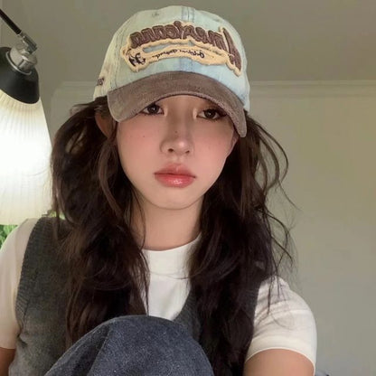 Letter Embroidered Two-Tone Denim Baseball Cap