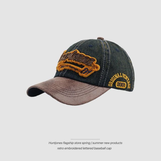 Letter Embroidered Two-Tone Denim Baseball Cap