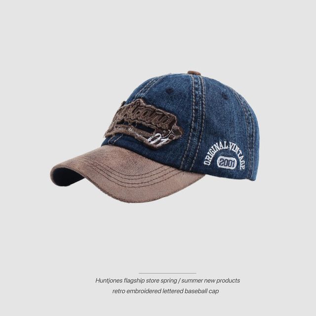 Letter Embroidered Two-Tone Denim Baseball Cap