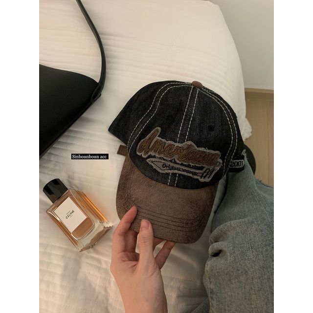 Letter Embroidered Two-Tone Denim Baseball Cap