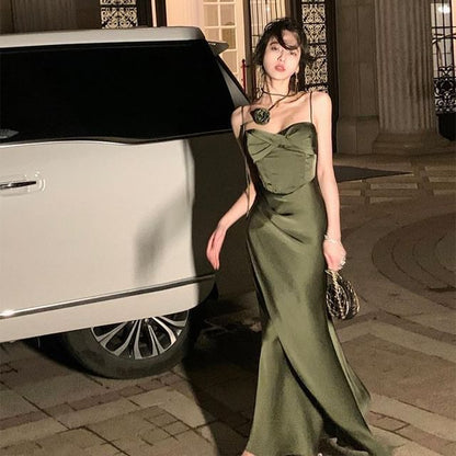 Scoop Mermaid Spaghetti Dress Gown Neck Plain Evening Strap