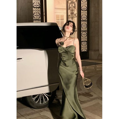 Scoop Mermaid Spaghetti Dress Gown Neck Plain Evening Strap