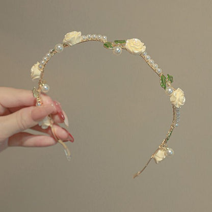 Faux Pearl Rose Headband