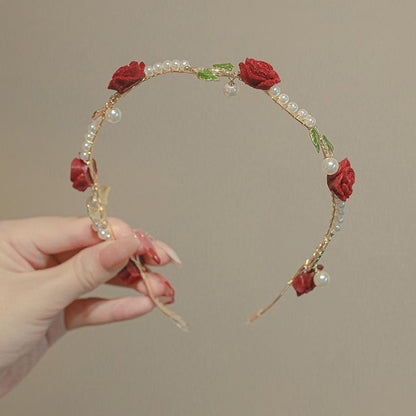 Faux Pearl Rose Headband